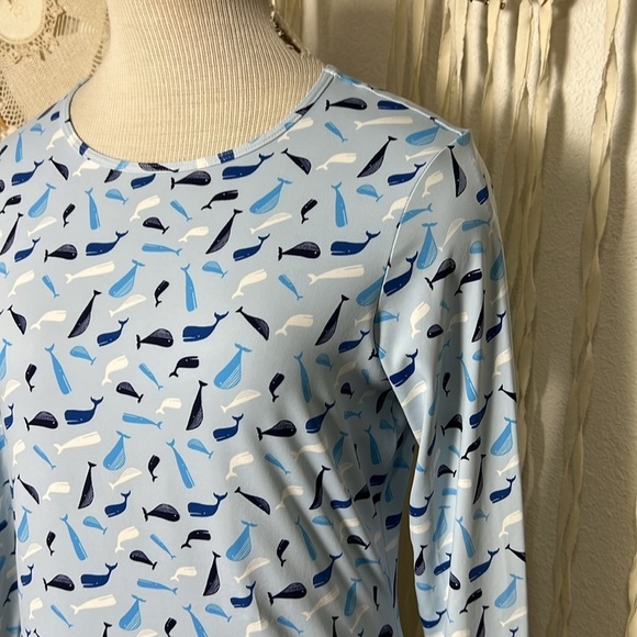 Lands' End Blue Whale Print Long Sleeve Swim Rash Guard Size S(2/4) - Picture 2 of 10